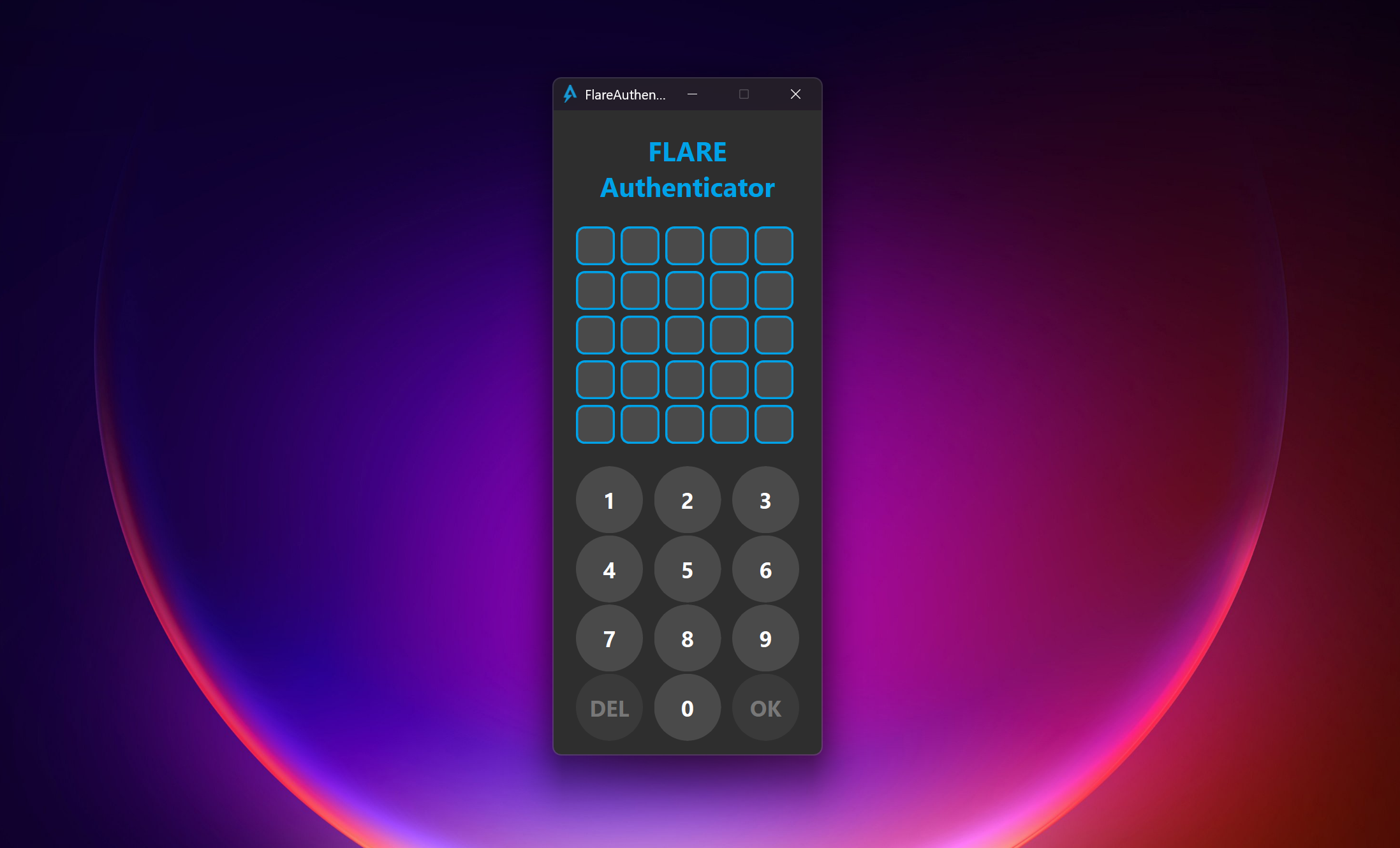 The GUI of the authenticator app