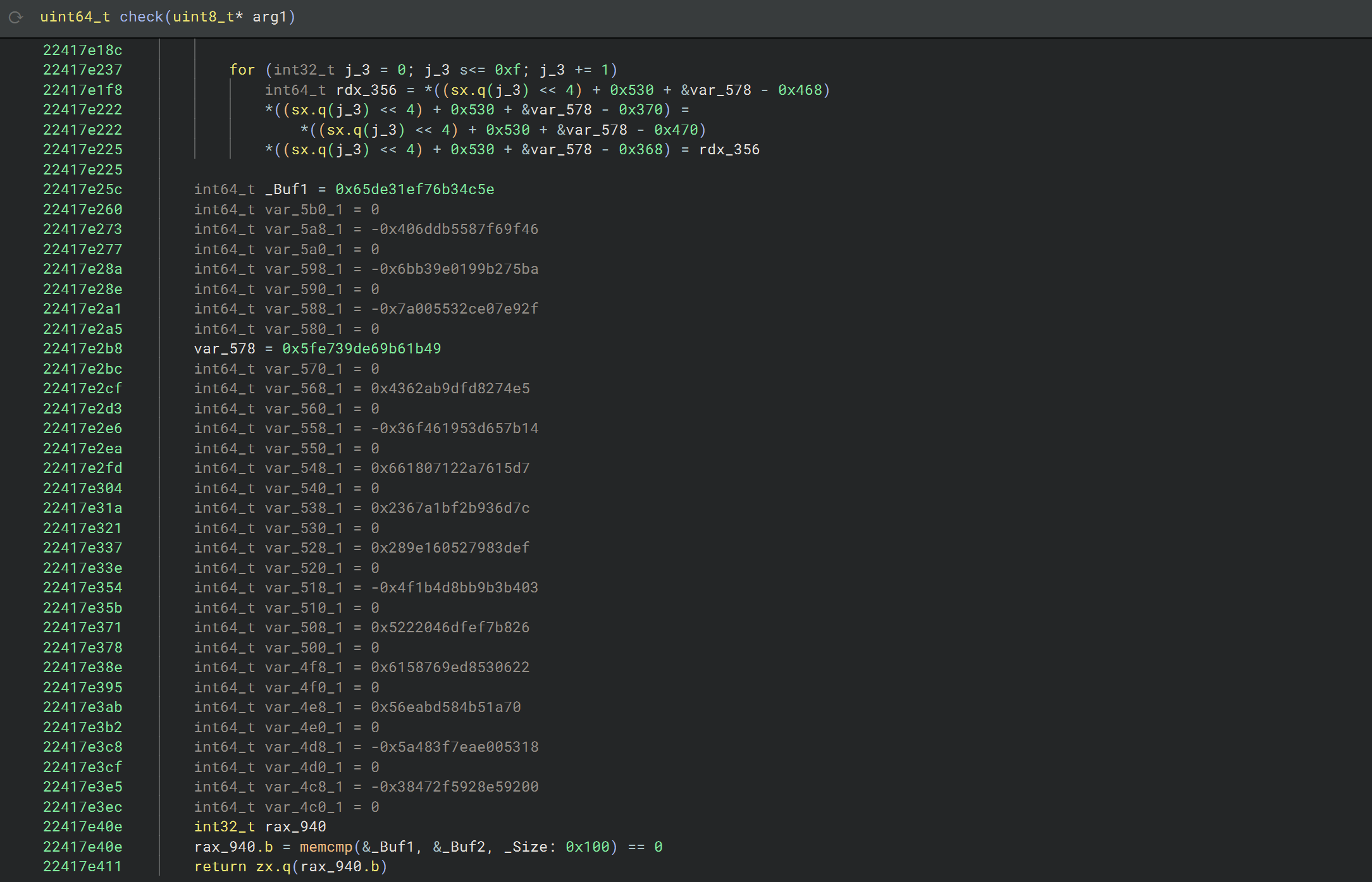 Computing the return value of the check function