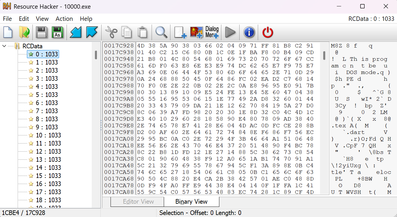 A preview of the first embedded resource contents